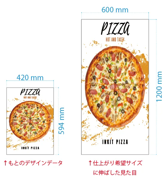 仕上がり希望サイズとデザインのサイズの縦横比が異なると見え方がおかしくなります